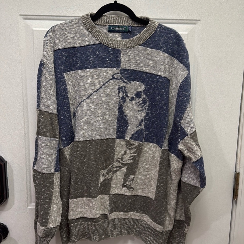 Carmel XXL color block knit, graphic golf sweater made in the USA vintage Grunge